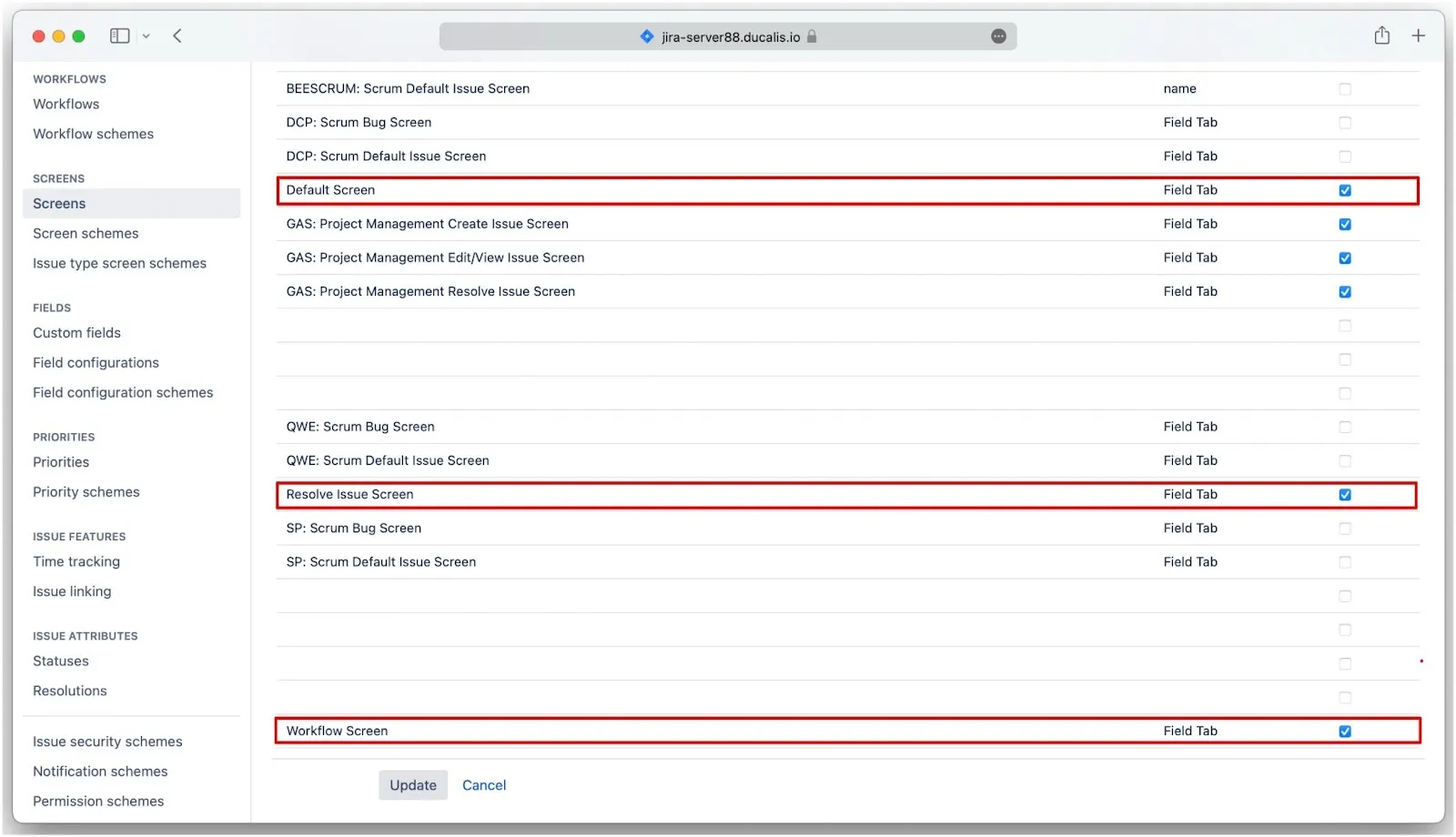 Выбор экранов по умолчанию