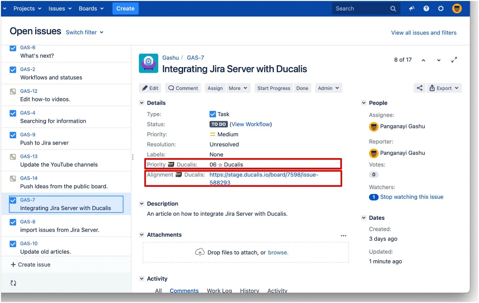 Кастомные поля видны в карточке задачи