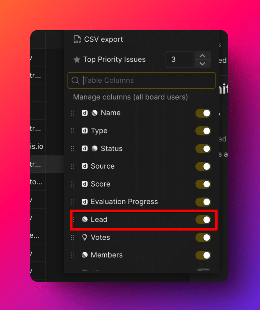 Колонка Lead в табличном представлении для Linear Projects