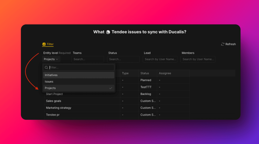 Выбор уровня сущностей Проекты