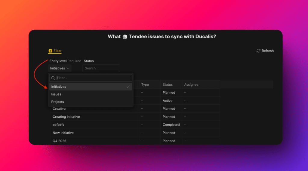 Выбор уровня сущностей Инициативы