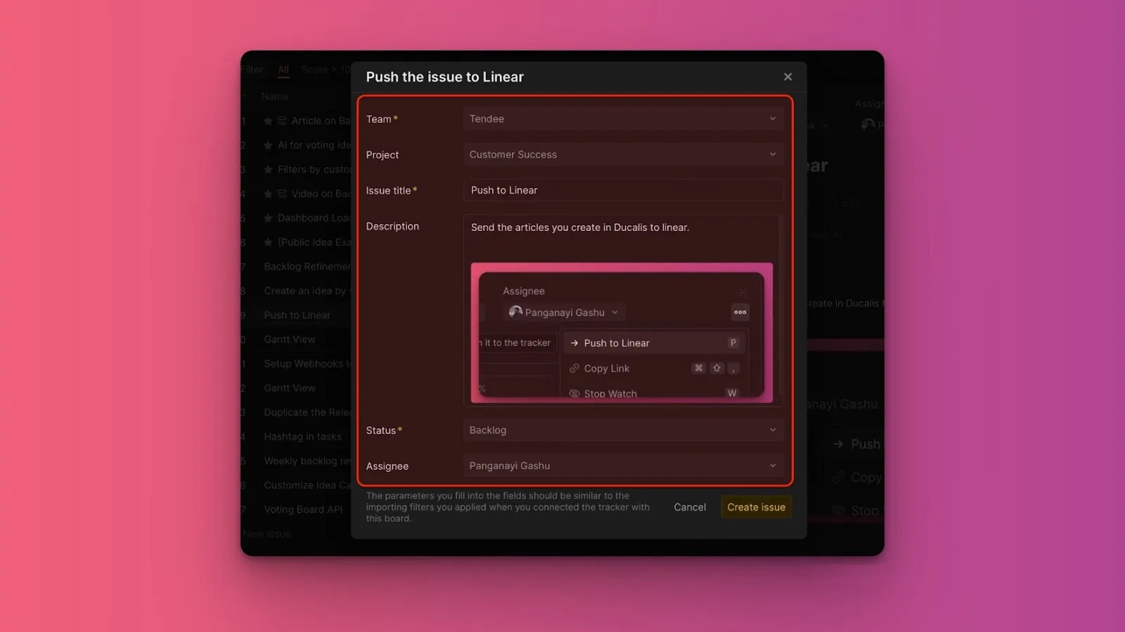 Создание задач в Linear
