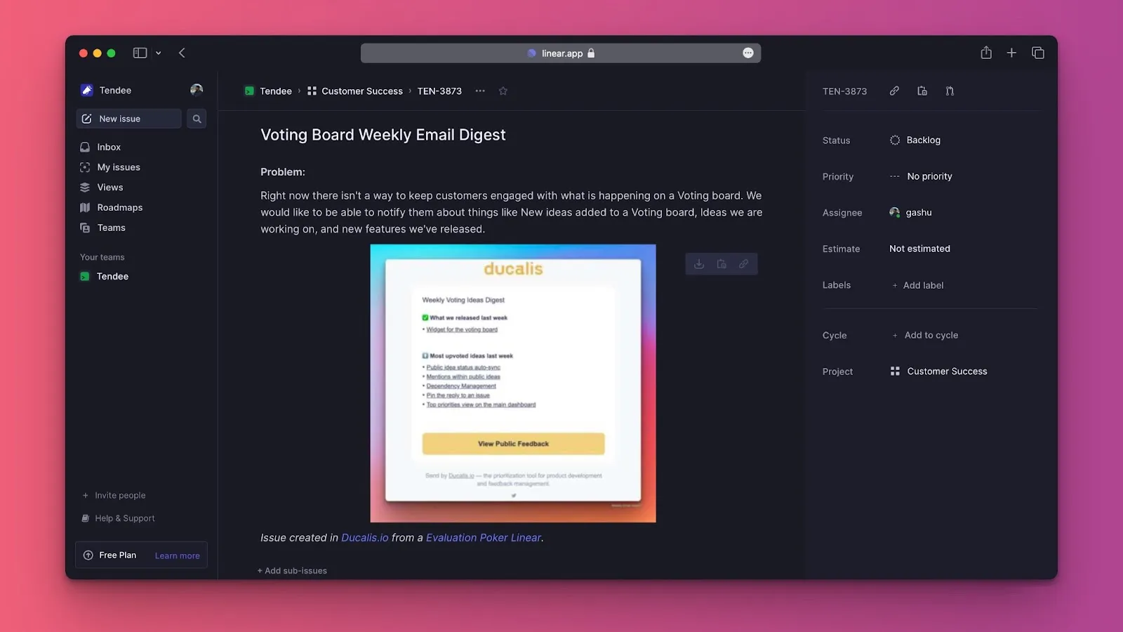 Задача, созданная из Идеи Доски идей, в Linear