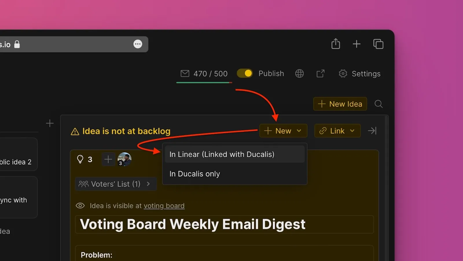 Опция создания в Linear