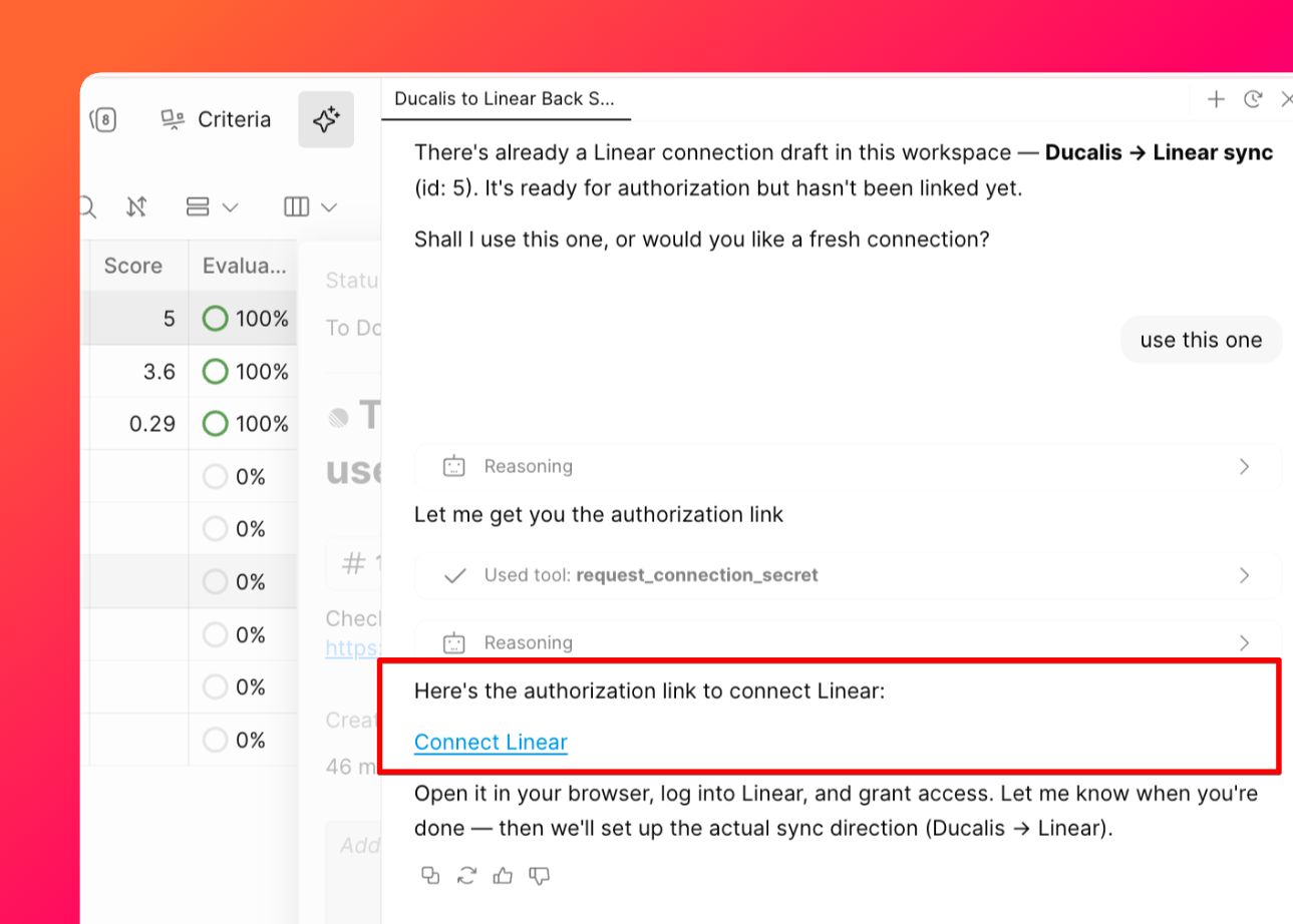 чат предлагает подключение к linear