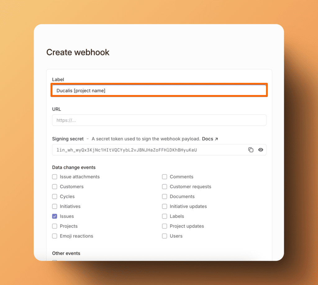 Поле метки вебхука