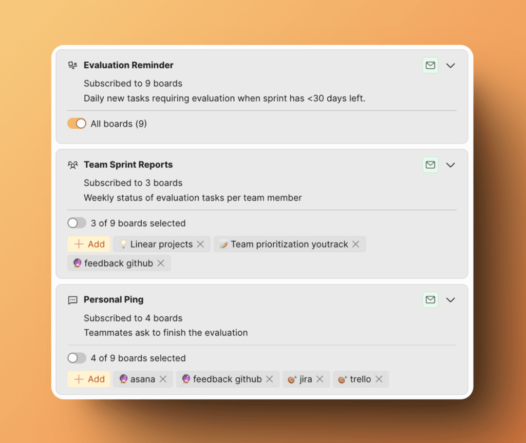 Выбор досок для уведомлений