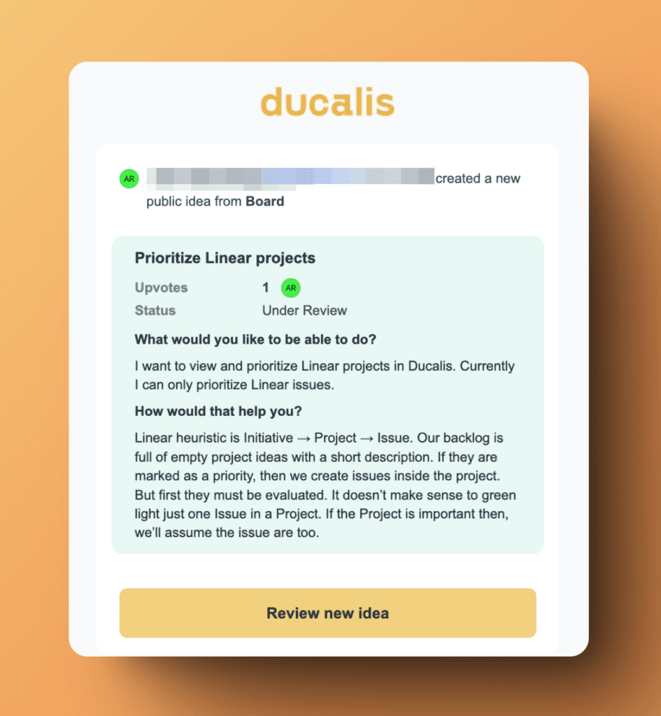 Уведомление о новой Идее