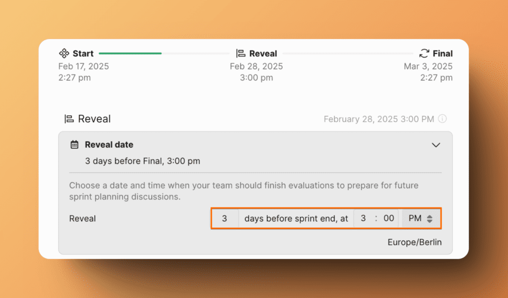 Настройки спринта с расписанием отчётов
