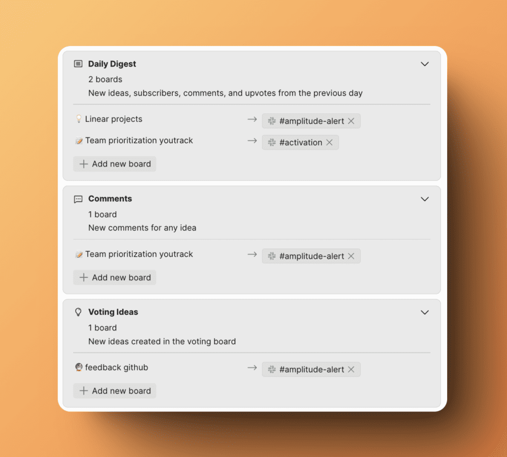 Опции фильтрации досок для уведомлений