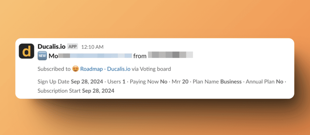 Пример уведомления о новом подписчике