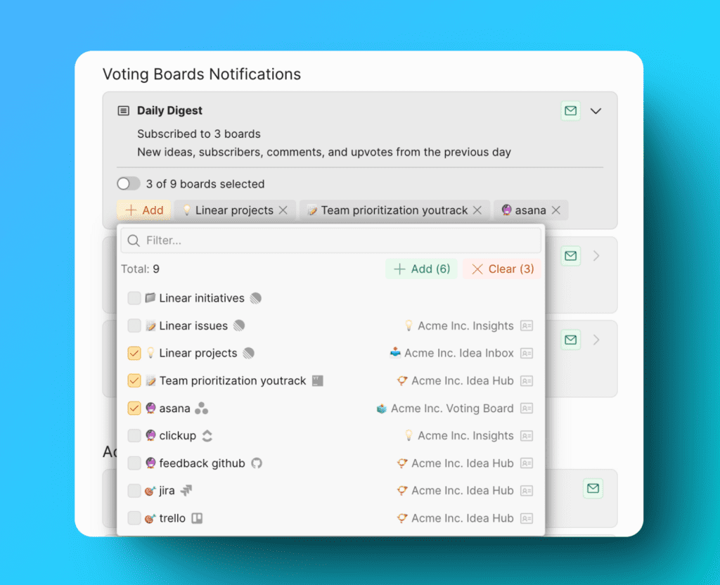 Интерфейс выбора Доски идей