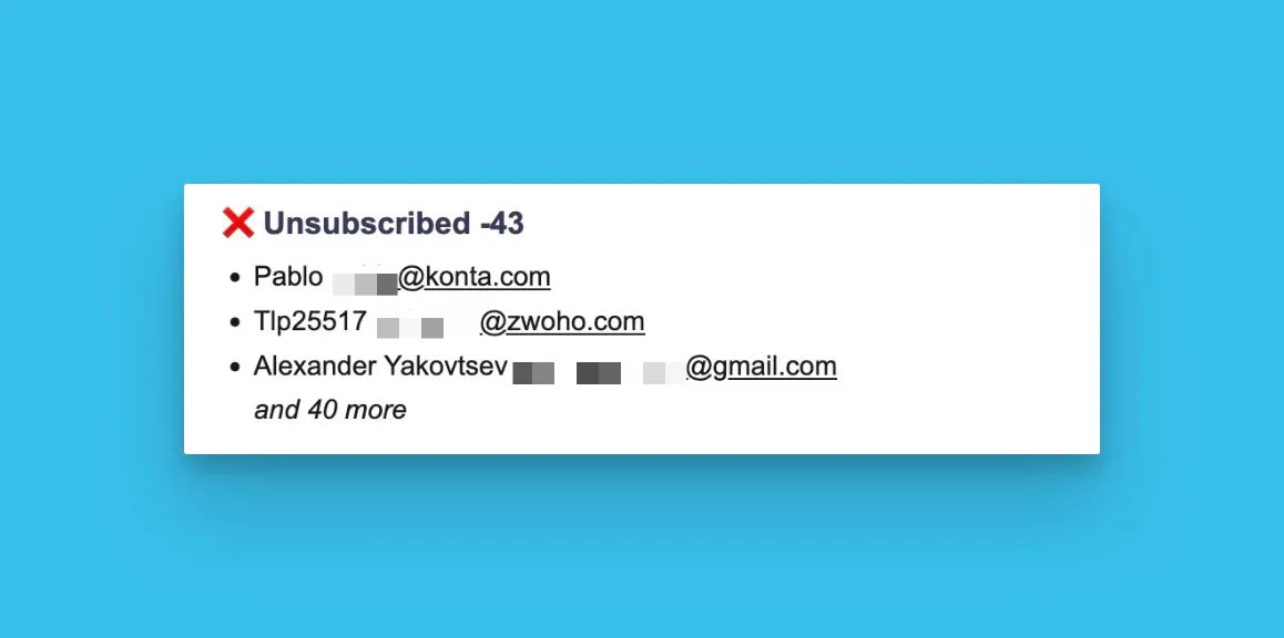 Раздел отписок со списком пользователей, которые отказались от подписки