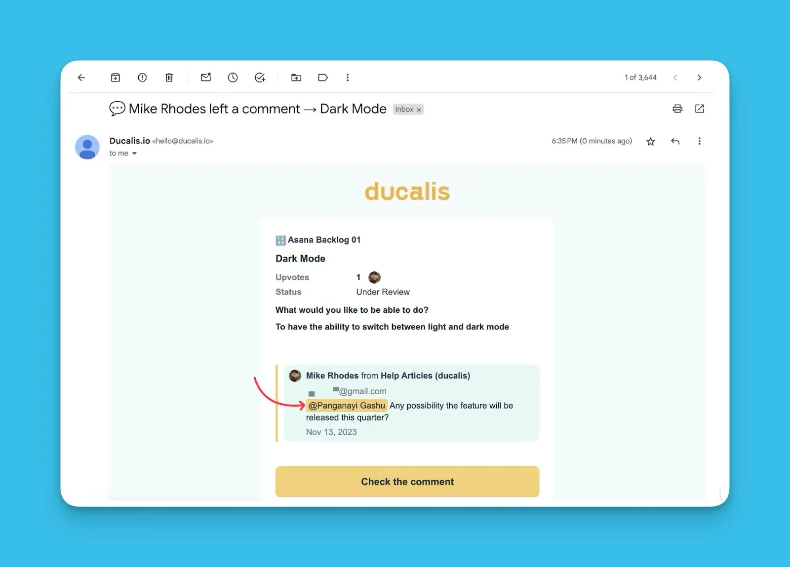Email-уведомление об упоминании