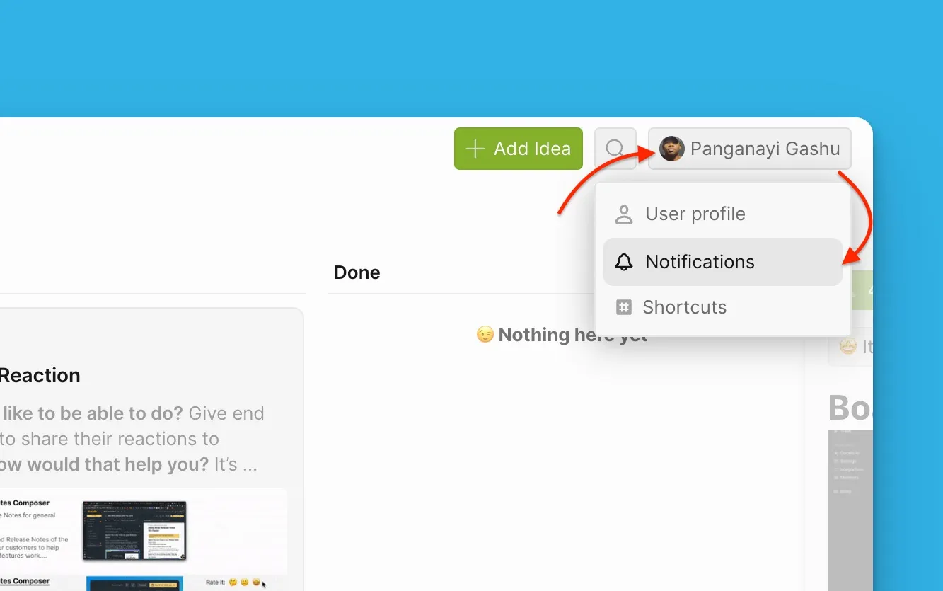 Доступ к настройкам уведомлений из меню профиля