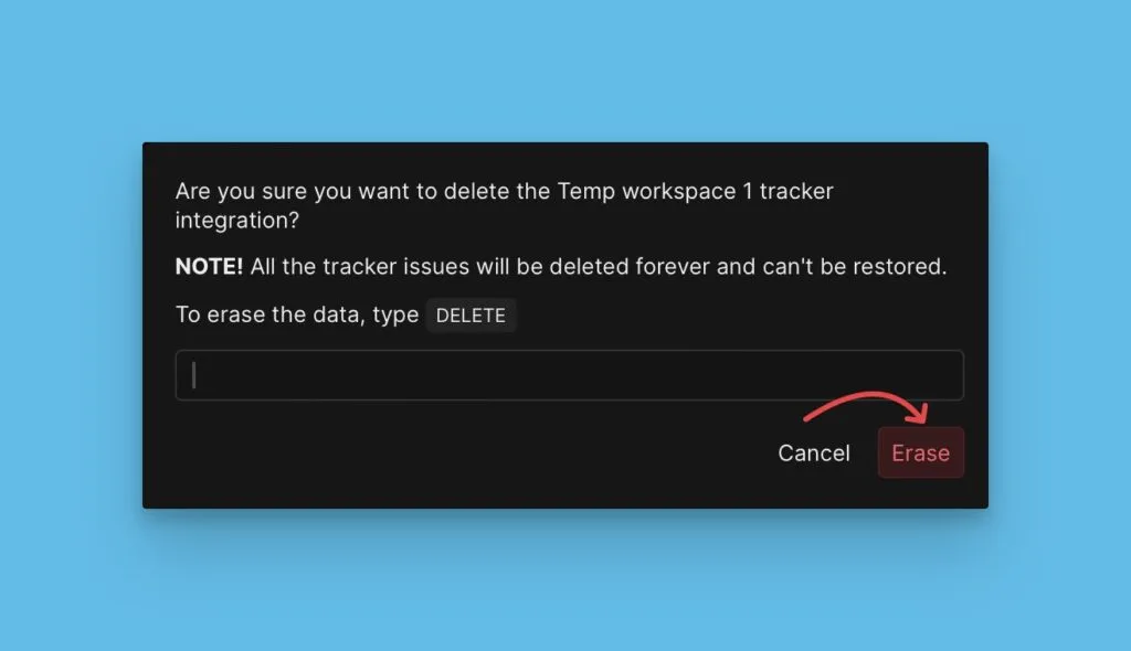 Подтверждение кнопки Erase