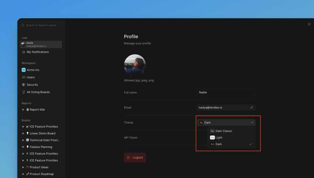 Варианты выбора темы оформления