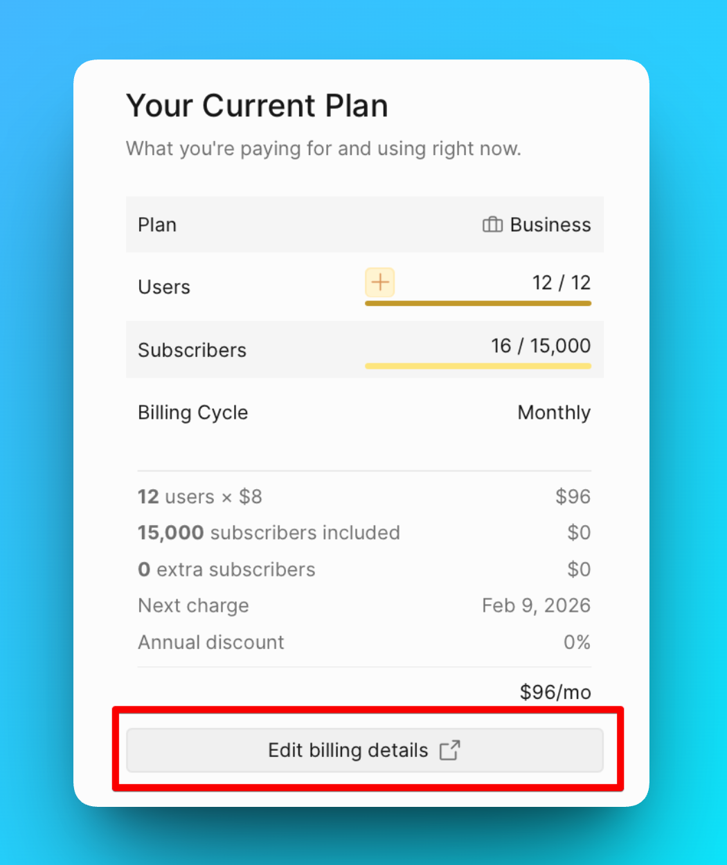Расположение кнопки редактирования платёжных данных