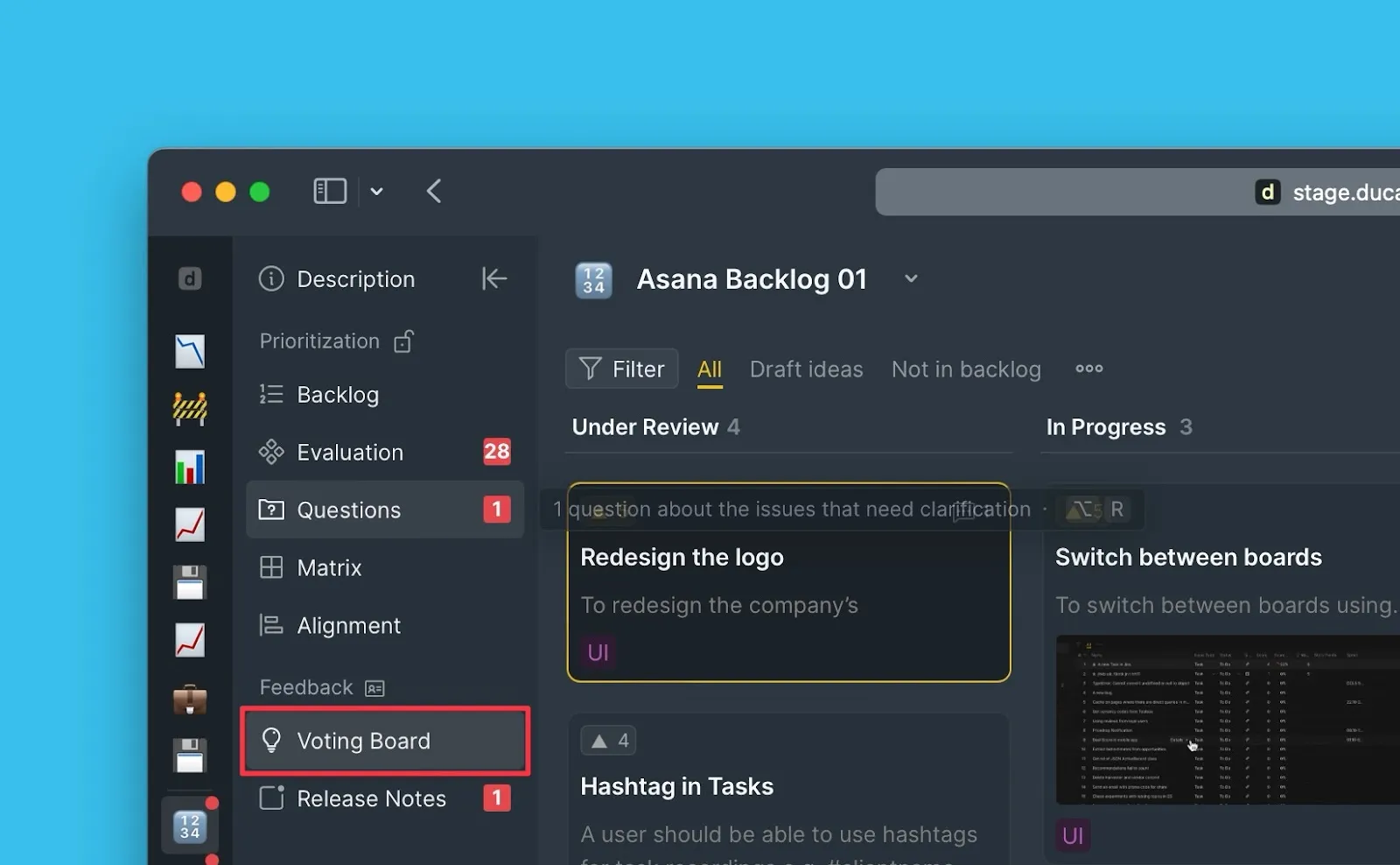Административная панель Доски идей