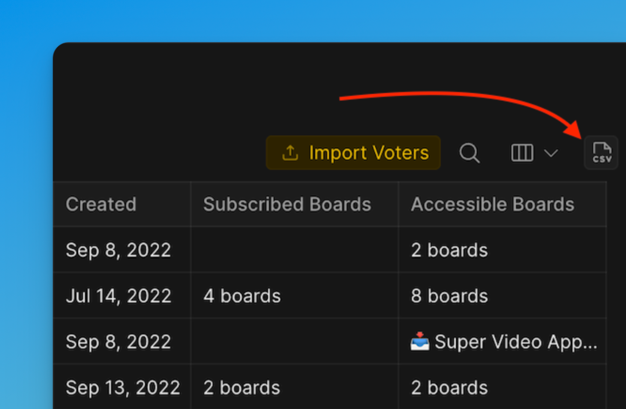 Нажмите на иконку CSV