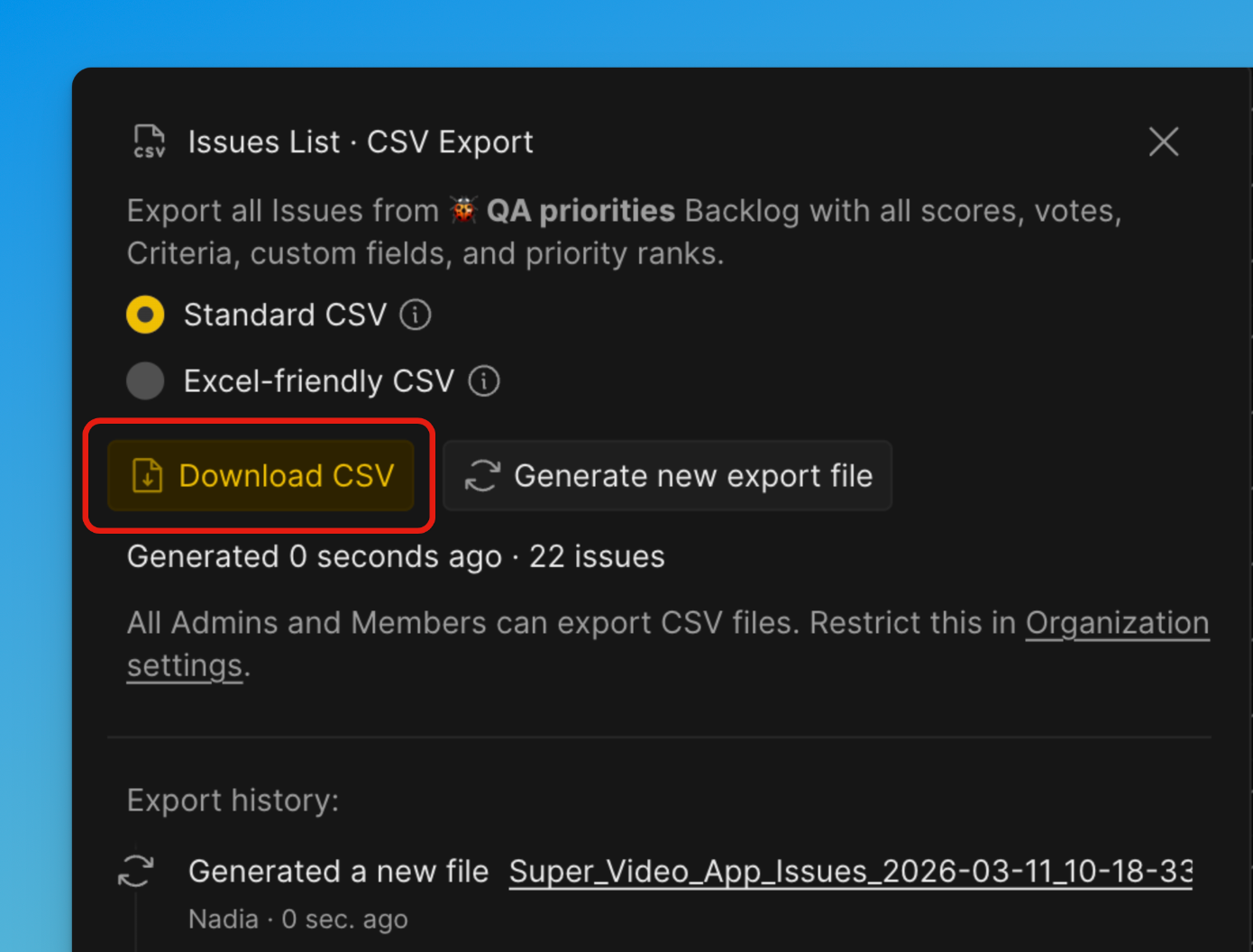Скачивание CSV-файла
