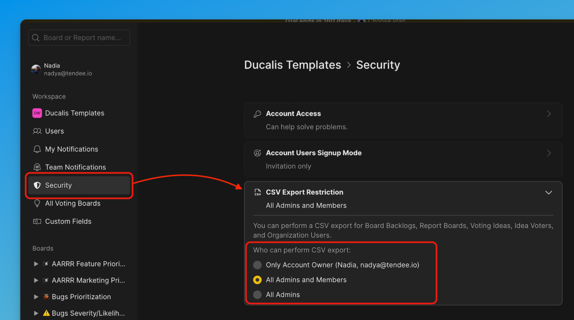 Настройки ограничений экспорта CSV