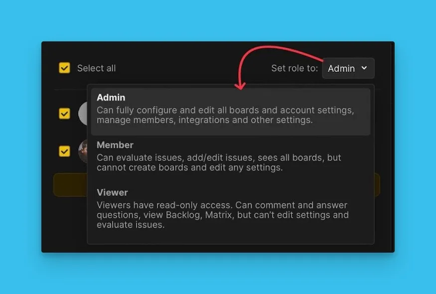 Назначение роли всем выбранным пользователям
