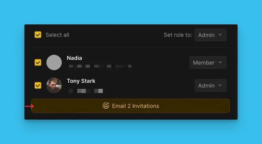 Кнопка Send Invite