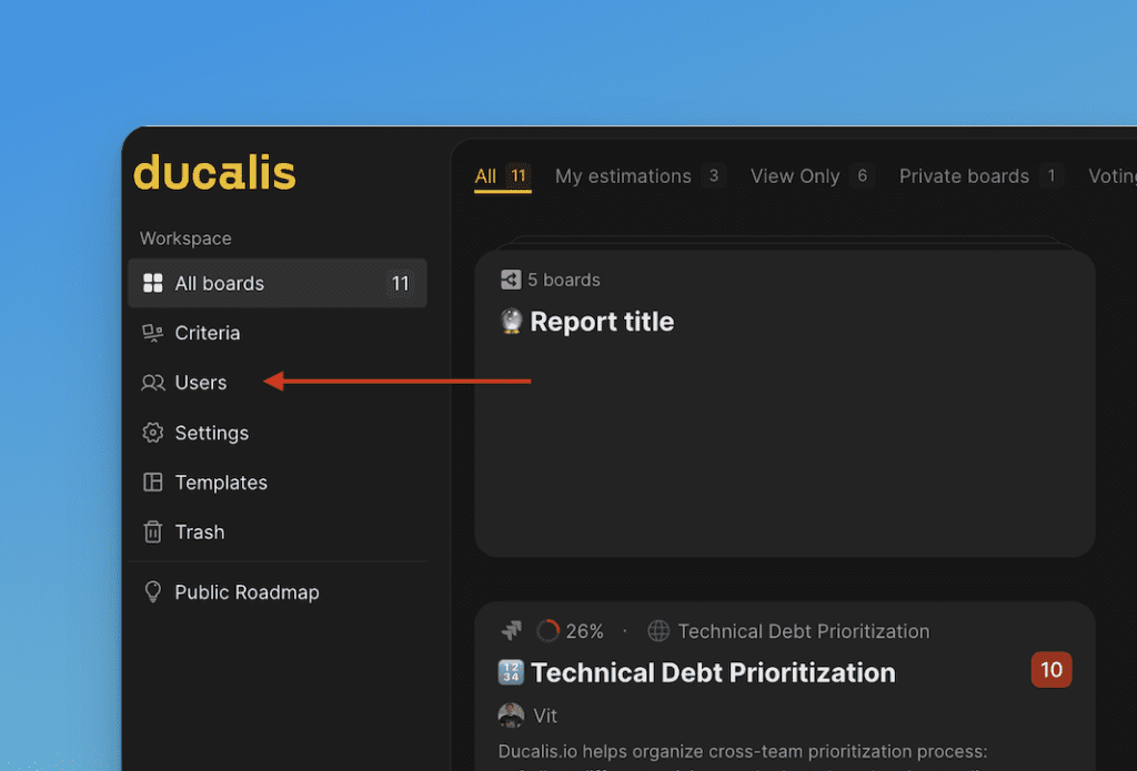 Пункт меню Users в боковой панели