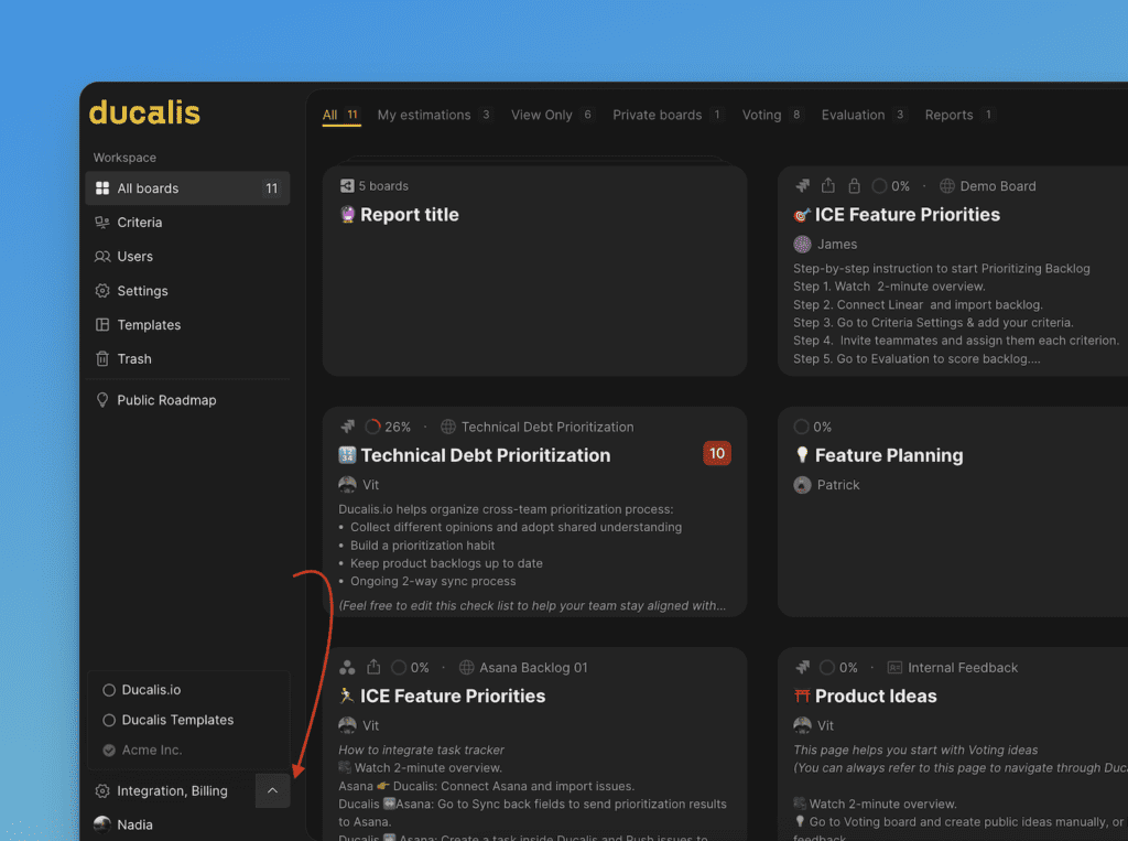 Переключатель организаций в боковой панели