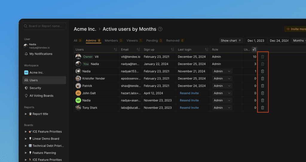Кнопка удаления пользователя