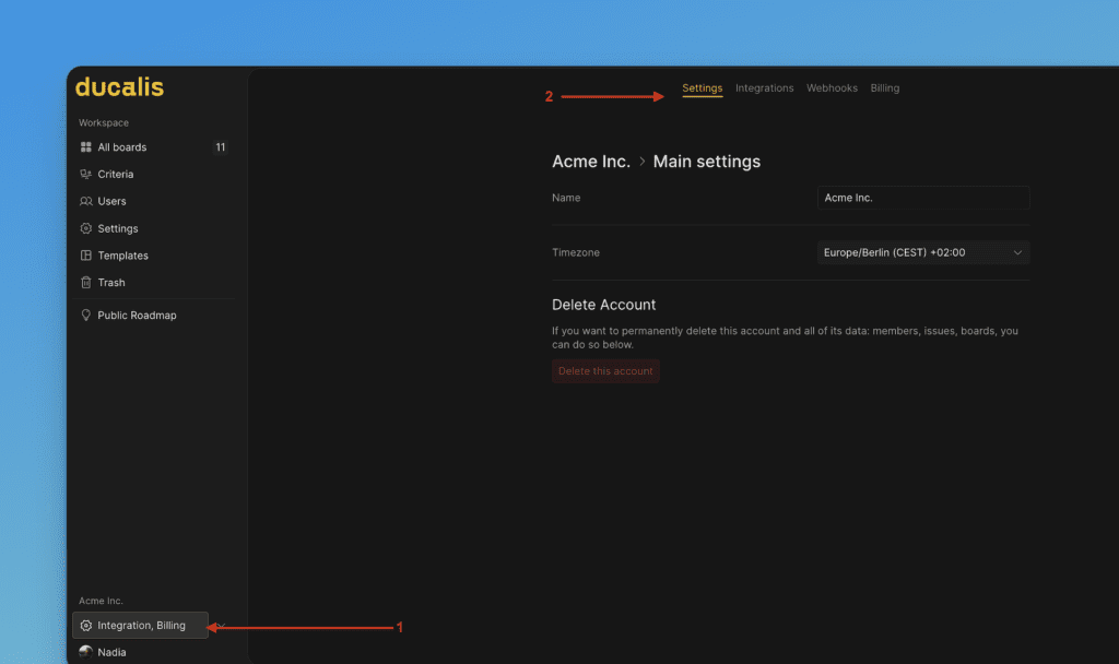 Опция Settings в левой боковой панели