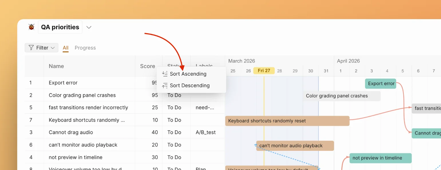 Сортировка по столбцам