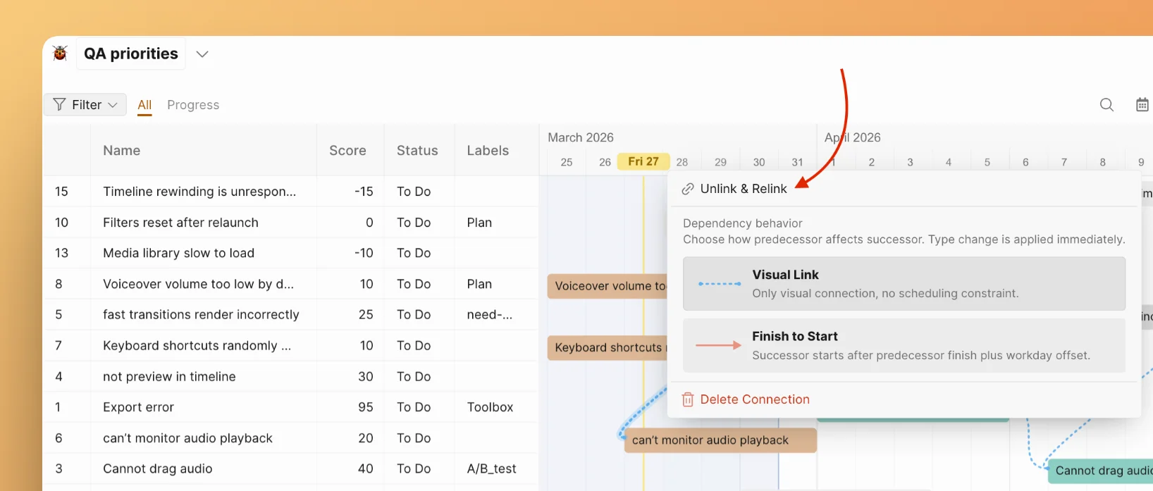 Перенаправление зависимостей задач