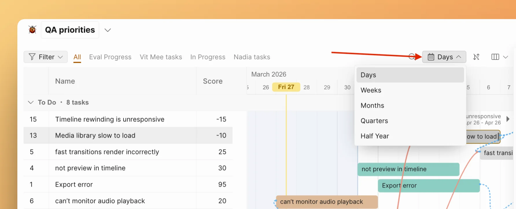 Изменение периода времени