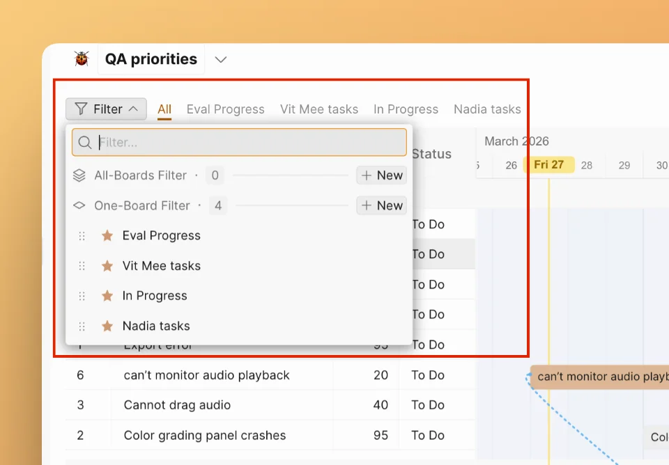 Фильтры диаграммы Ганта