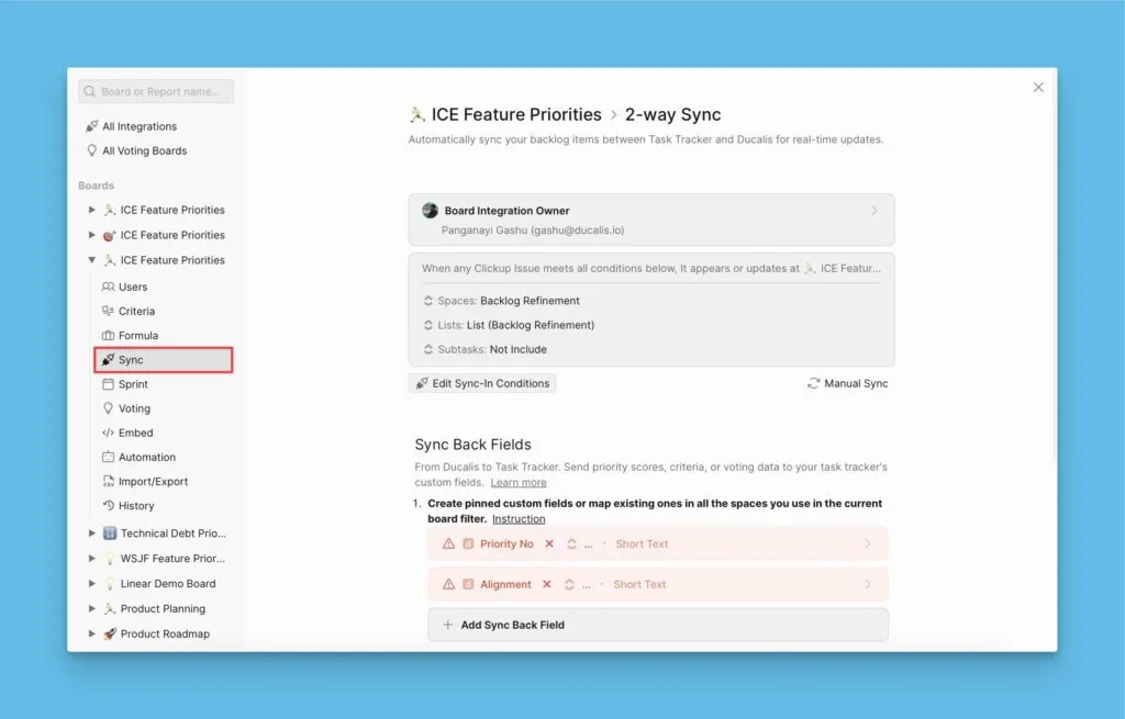 Расположение кнопки Sync в правом нижнем углу Доски