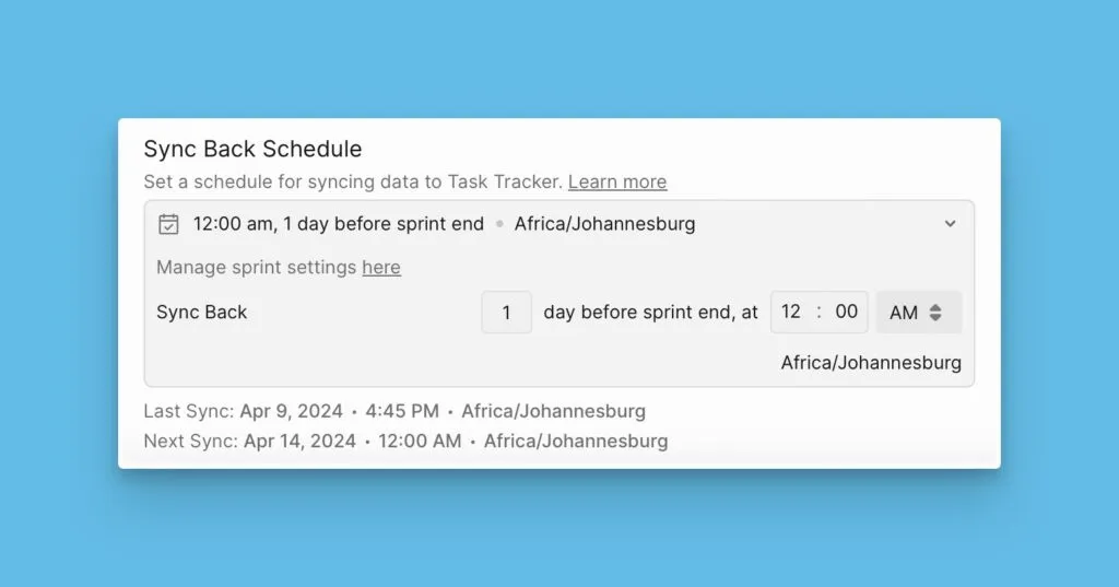Конфигурация расписания синка с выбором даты и времени