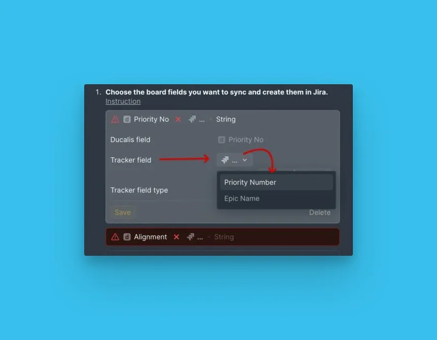 Сопоставление поля трекера