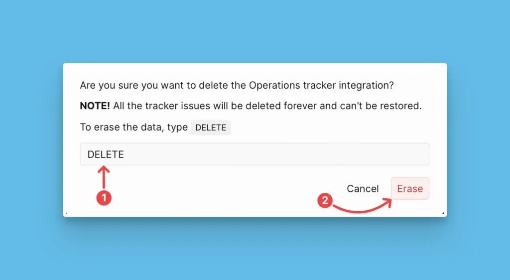 Диалог подтверждения, требующий ввода текста DELETE