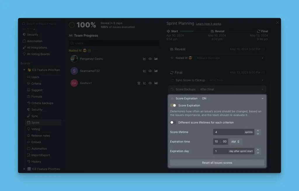 Настройка автоматического сброса оценок в Ducalis