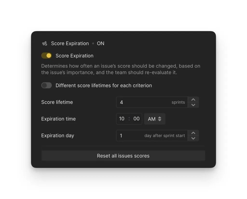 Интерфейс функции протухания приоритетов