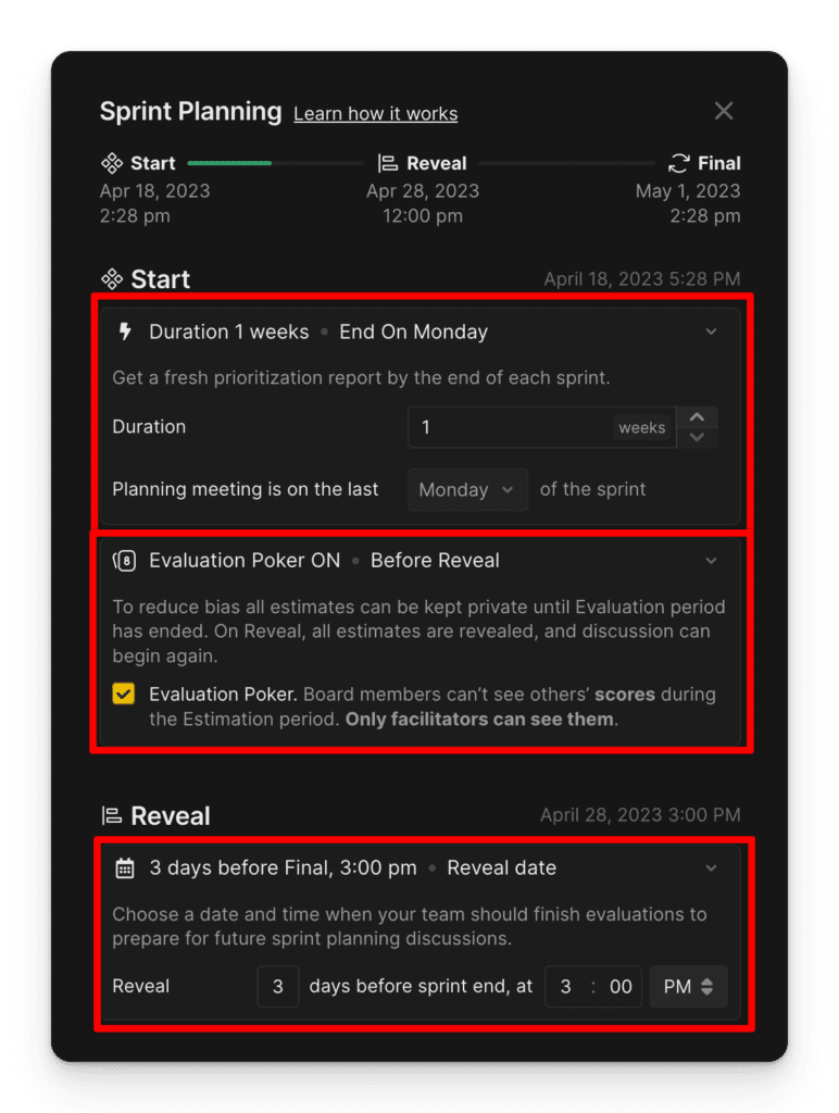 Интерфейс настройки Скрам покера