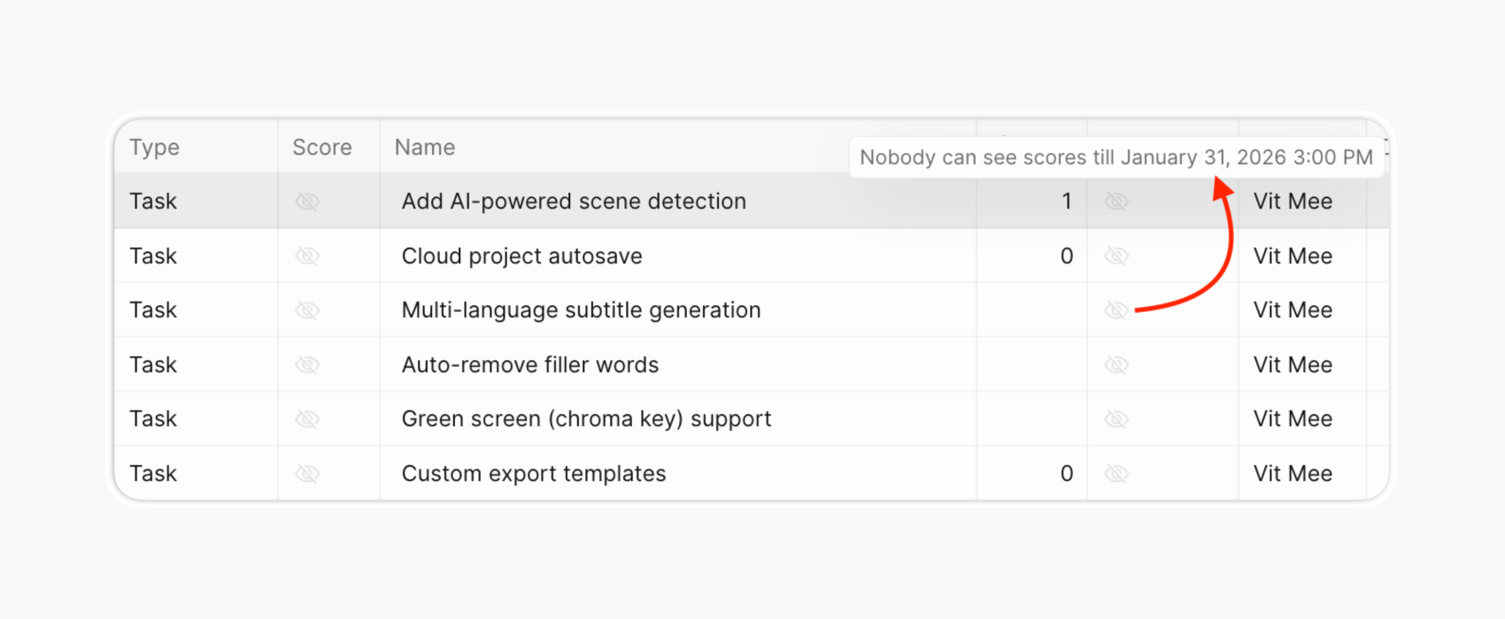 Посмотрите, как планирование покер скрывает оценки