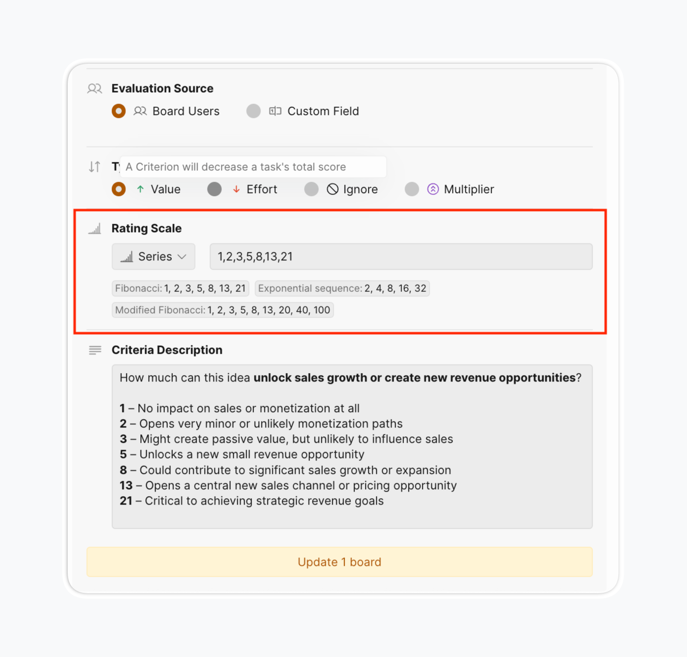 Настройте шкалу для каждого критерия