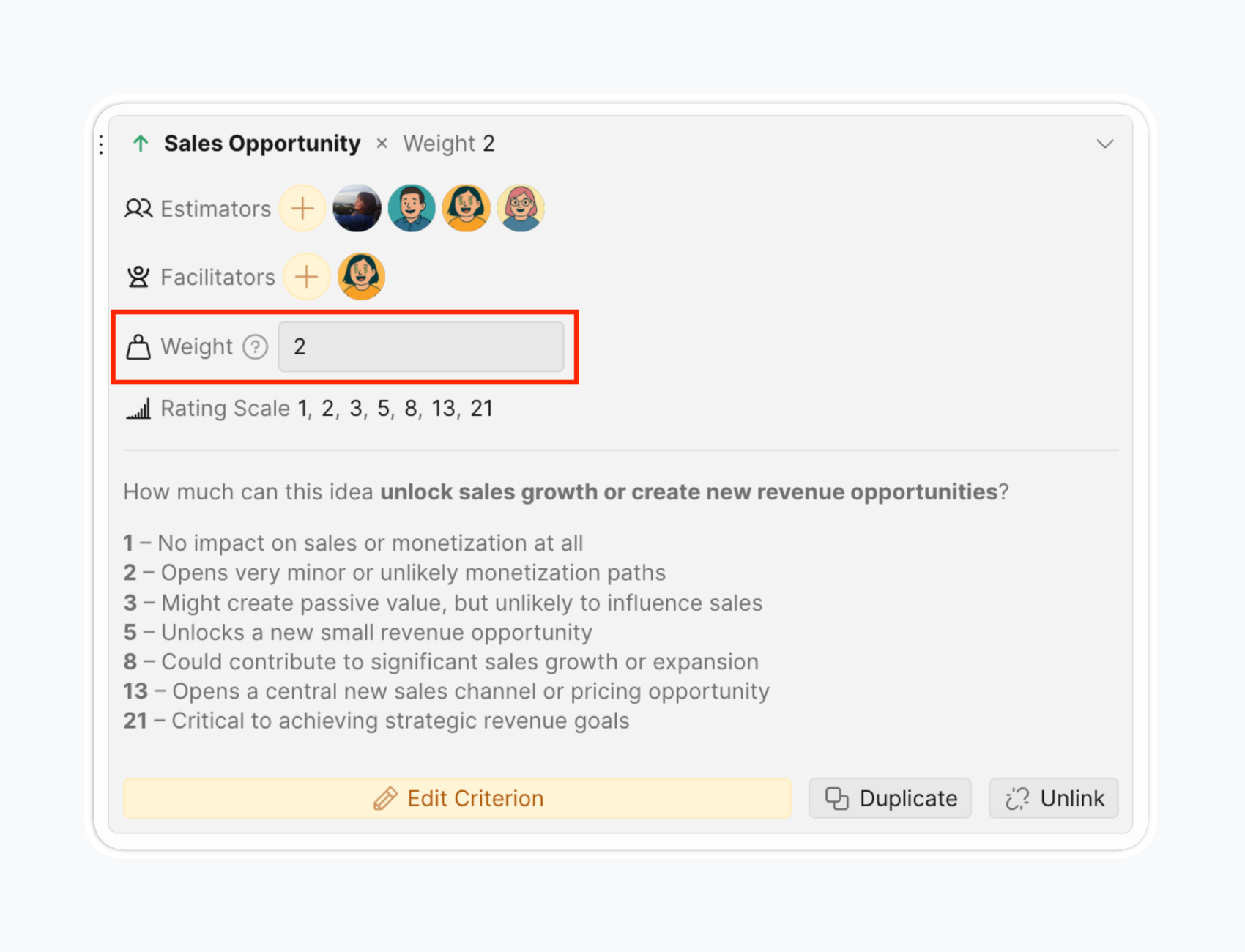 Настройте вес для каждого критерия