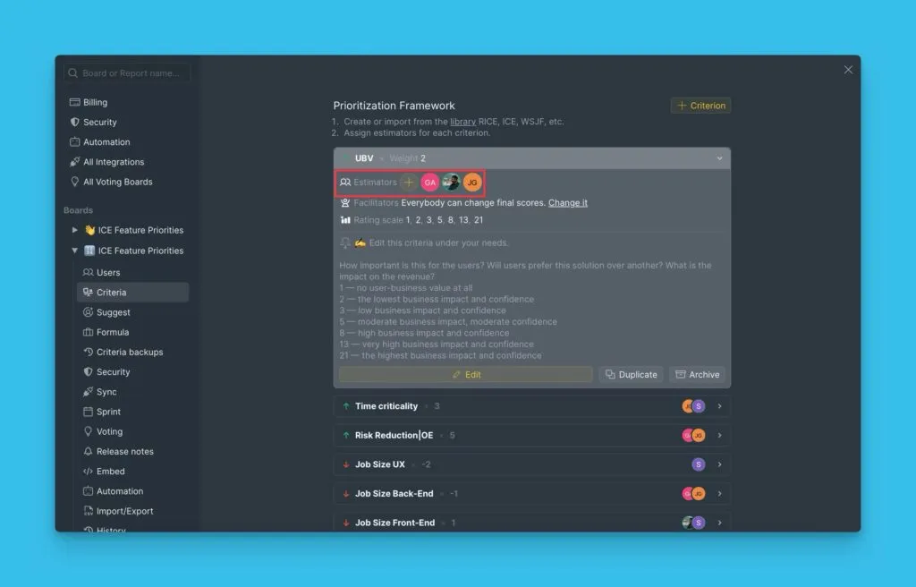 Назначение оценщиков критериям