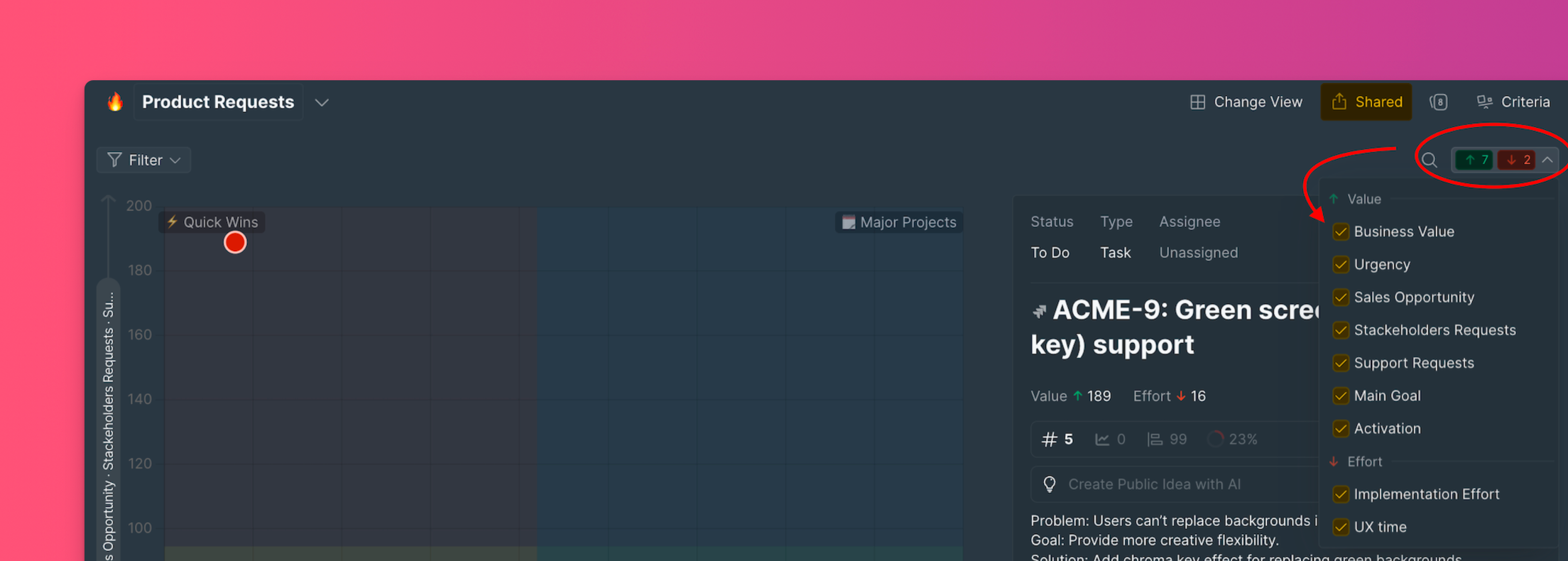 Критерии, отображённые над матрицей