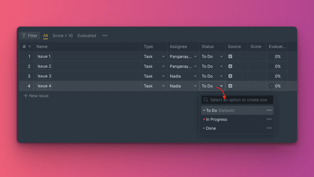 Редактирование полей задачи прямо в таблице