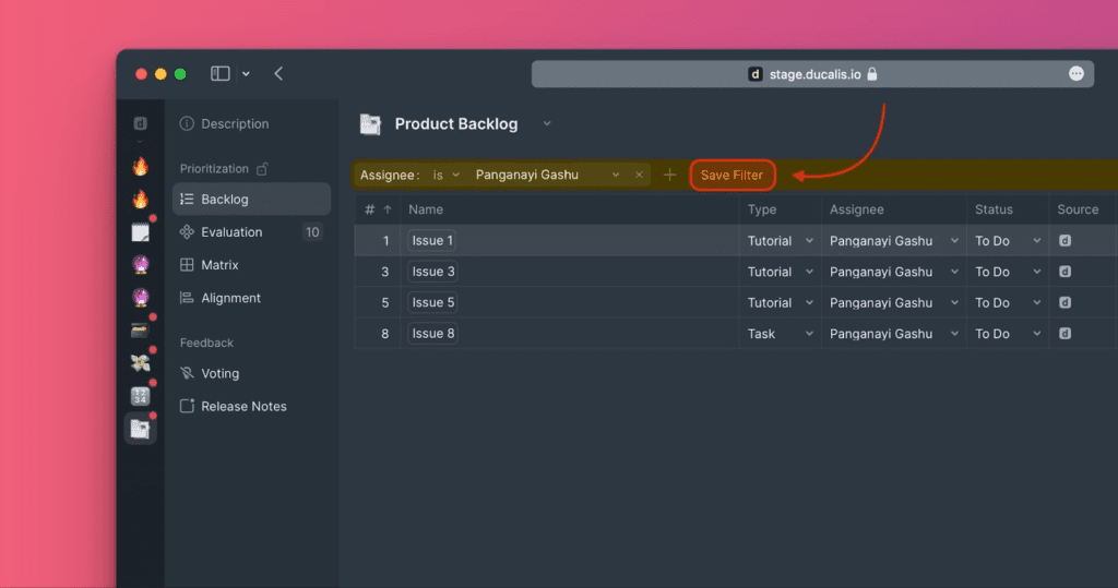 Сохранение фильтра в избранное